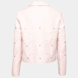 Pre Owned Valentino Pink Wool Scalloped Studded Long Sleeve Jacket M
