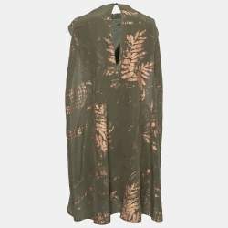 Pre Owned Valentino Olive Green Silk Printed Cape Kaftan Dress S