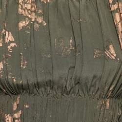 Pre Owned Valentino Olive Green Silk Printed Cape Kaftan Dress S