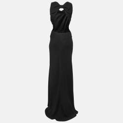 Pre Owned Valentino Black Crepe Cut-Out Back Bow Detail Maxi Dress M