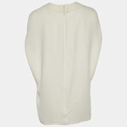 Pre Owned Valentino Cream Silk Layered Neckline Cape Blouse L