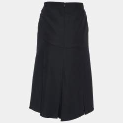Pre Owned Valentino Black Wool Contrast Stripe Detail Asymmetric Skirt L