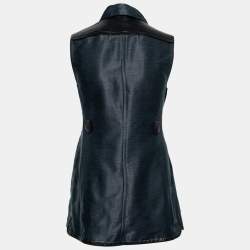 Pre Owned Valentino Navy Blue Cotton Ruffle Accents Zip Front Jacket M