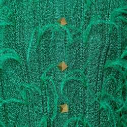 Pre Owned Valentino Metallic Green Feather Embellished Cardigan L