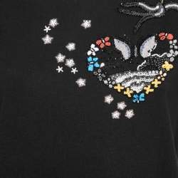 Pre Owned Valentino Black Cotton Sequin and Beaded Embellished Crew Neck T-Shirt L