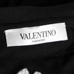 Pre Owned Valentino Black Cotton Embroidered Crew Neck T-Shirt L