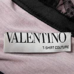 Valentino Pink/ Black Mesh Overlay Ruffled Detailed Top L