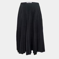 Pre Owned Valentino Black Satin Pleated Flared Midi Skirt S