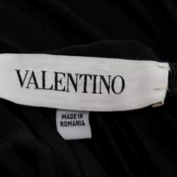 Pre Owned Valentino Black Satin Pleated Flared Midi Skirt S