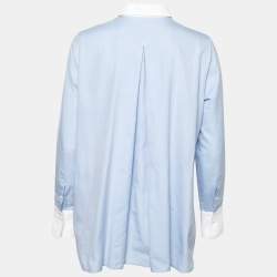 Pre Owned Valentino Blue & White Cotton Oxford Flared Shirt M