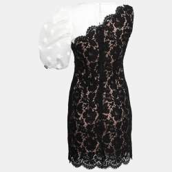Pre Owned Valentino Black Floral Lace One-Shoulder Dress S