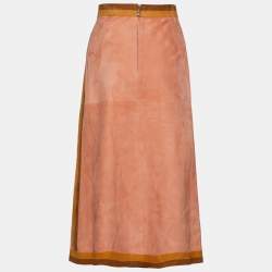 Pre Owned Valentino Peach Suede Patchwork Midi Skirt S