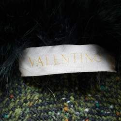 Valentino Green Tweed Fur Collar Button Front Coat M