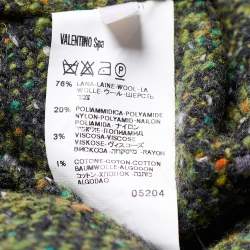 Valentino Green Tweed Fur Collar Button Front Coat M