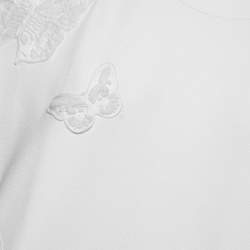 Pre Owned Valentino White Stretch Knit Butterfly Bead Embroidered Top L