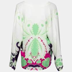 Pre Owned Valentino Multicolor Floral Print Silk V-Neck Top M