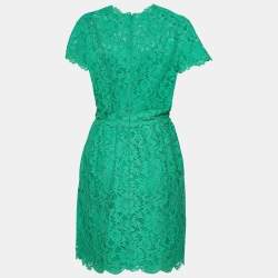 Pre Owned Valentino Green Floral Lace Knee-Length Dress M
