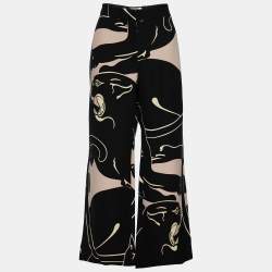 Pre Owned Valentino Black Panther Print Silk Cady Wide Leg Trousers M