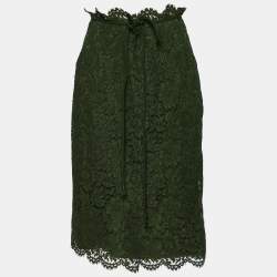 Pre Owned Valentino Dark Green Floral Lace Coat & Skirt Set M