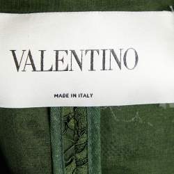 Pre Owned Valentino Dark Green Floral Lace Coat & Skirt Set M