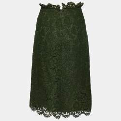 Pre Owned Valentino Dark Green Floral Lace Coat & Skirt Set M