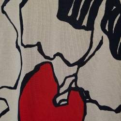 Pre Owned Valentino Beige Abstract Print Silk & Knit Sheer Top L