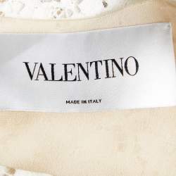 Pre Owned Valentino White Floral Lace Ruched Sleeveless Dress L
