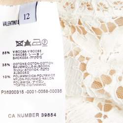 Pre Owned Valentino White Floral Lace Ruched Sleeveless Dress L