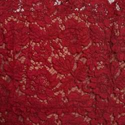 Pre Owned Valentino Red Floral Lace Bow Detail Knee-Length Dress L