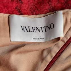 Pre Owned Valentino Red Floral Lace Bow Detail Knee-Length Dress L
