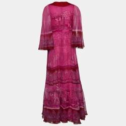 Pre Owned Valentino Pink Printed Silk Chiffon Maxi Dress M