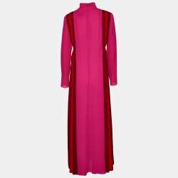 Pre Owned Valentino Color Block Silk Mock Neck Pleated Maxi Dress M