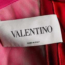 Pre Owned Valentino Color Block Silk Mock Neck Pleated Maxi Dress M