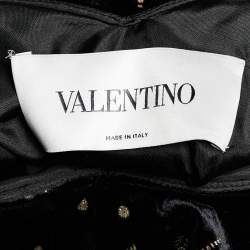 Pre Owned Valentino Black Glitter Star Print Velvet Ruffled Midi Dress M