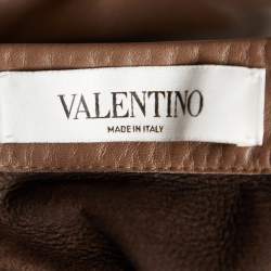 Pre Owned Valentino Brown Leather A-Line Midi Skirt M