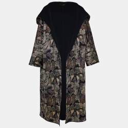 Valentino Black Lurex Knit Hooded Open Overcoat M