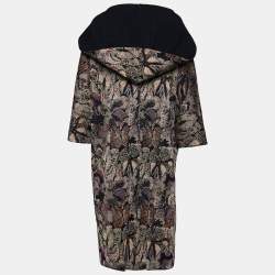Valentino Black Lurex Knit Hooded Open Overcoat M