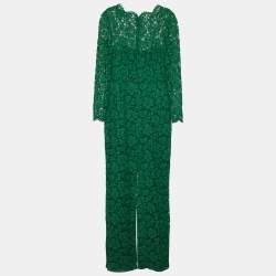 Pre Owned Valentino Green Lace Long Sleeve Jumpsuit M