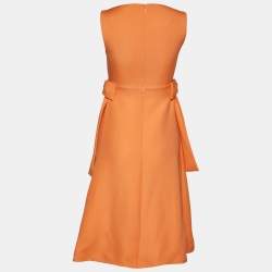 Pre Owned Valentino Orange Wool & Silk Bow Detail Sleeveless Dress XS