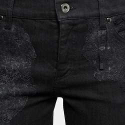 Pre Owned Valentino Black Denim Lace Trimmed Jeans M Waist 31"
