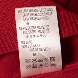 Pre Owned Valentino Red Eyelet Knit Wool Bow Detail Long Sleeve Sweater S