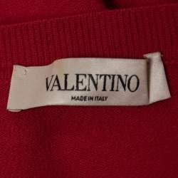 Pre Owned Valentino Red Eyelet Knit Wool Bow Detail Long Sleeve Sweater S