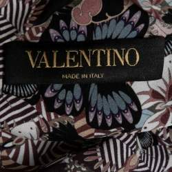 Pre Owned Valentino Black Butterfly Print Silk Ruffled Shirt L