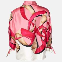 Pre Owned Valentino Vintage Pink Abstract Print Silk Shirt L