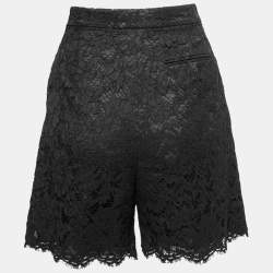 Pre Owned Valentino Black Lace Pleated High Waisted Shorts M