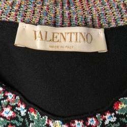 Pre Owned Valentino Black Floral Patterned Knit Flared Midi Dress L
