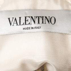 Pre Owned Valentino Beige Crepe Embroidered Lace Inset High Neck Top S