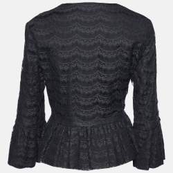 Valentino Black Lace Pleated Detail Button Front Jacket L