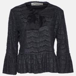Valentino Black Lace Pleated Detail Button Front Jacket L