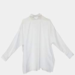 Pre Owned Valentino White Cotton & Silk Trim Oversized Shirt M